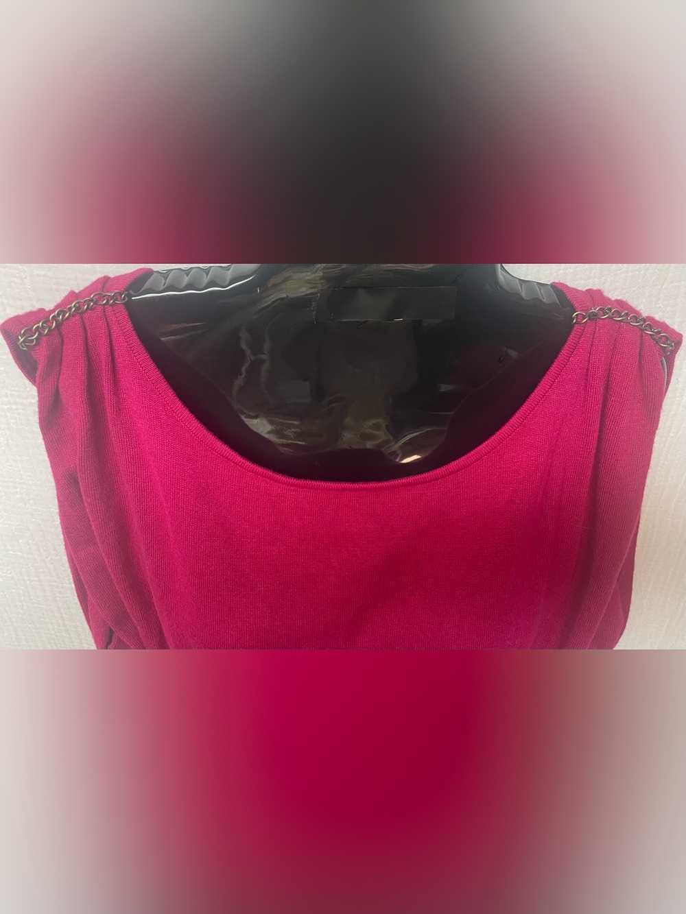 Bisou Bisou Raspberry Knit Top with Ruched/Chained Tank Shoulders, Sz: L - Picture 4 of 9
